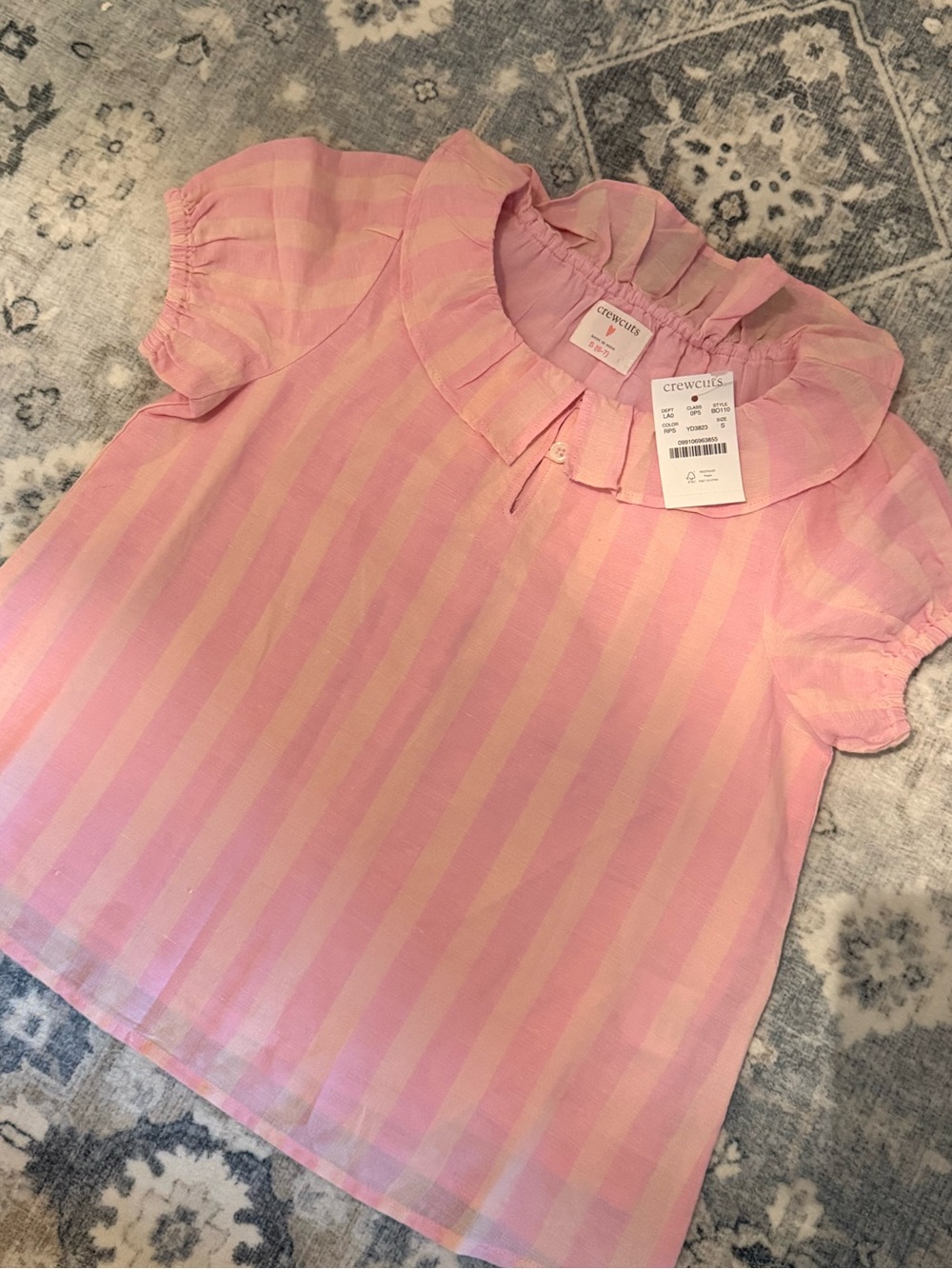 Crewcuts Pink Striped Ruffle Collar Top